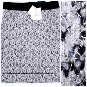 NEW Sandro Paris Skirt Pencil Mini Silver Metallic Black Stretchy Print SZ 1
